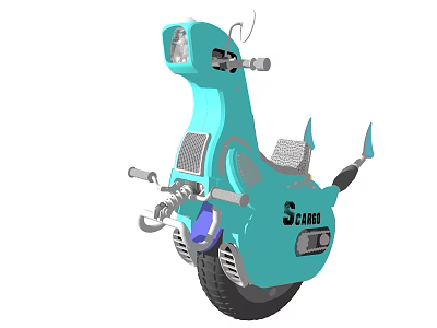 Blue Cartoon Style Three Wheeled Car Featuring SCABO Logo Headlight And Seat 3d model