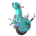Blue Cartoon Style Three Wheeled Car Featuring SCABO Logo Headlight And Seat