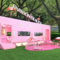 Pink Commercial Street Mobile Store with Parlsonbeauty Women Theme Flamingo Decorations and Green Grass Surroundings
