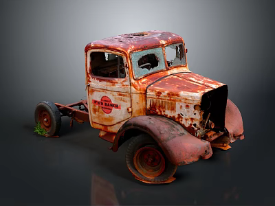 Vintage Rusty Farmer Truck With Weathered Red White Paint And Abandoned Look 3d model