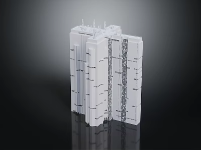 Modern High Rise Building With Vertical Lines And Layered White Facade Structure 3d model