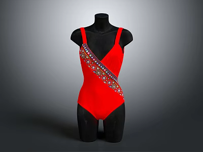 Elegant Red Sleeveless Leotard With Sequined Embellishment On Black Mannequin 3d model