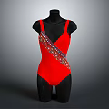 Elegant Red Sleeveless Leotard With Sequined Embellishment On Black Mannequin