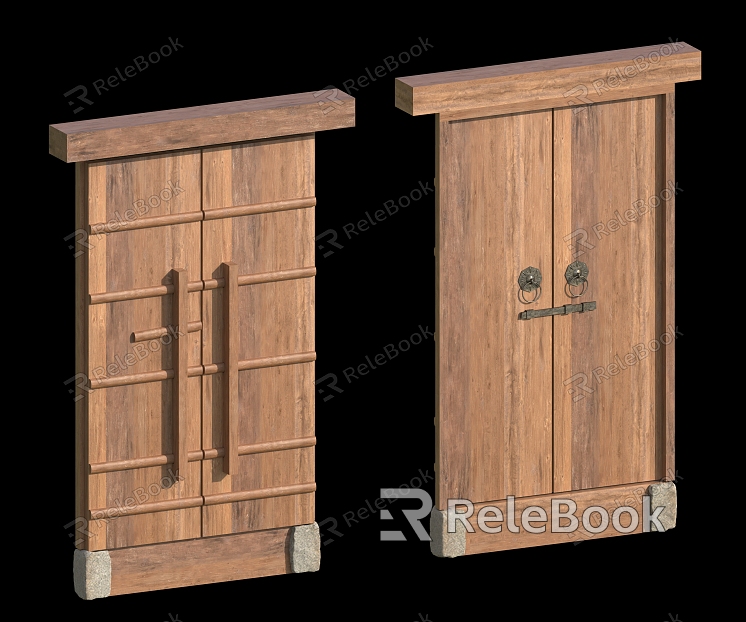 Old Wooden Door Chinese Style Door Patio Door model