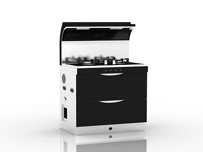 Modern Integrated Kitchen Appliance With Gas Stove Range Hood And Storage Drawers 3d model