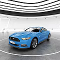 Blue Sports Car Showcased In Modern Exhibition Space With Circular White Lines