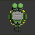 Green Mechanical Weapon Turret with Dual Barrels Antenna and Yellow Warning Stripes