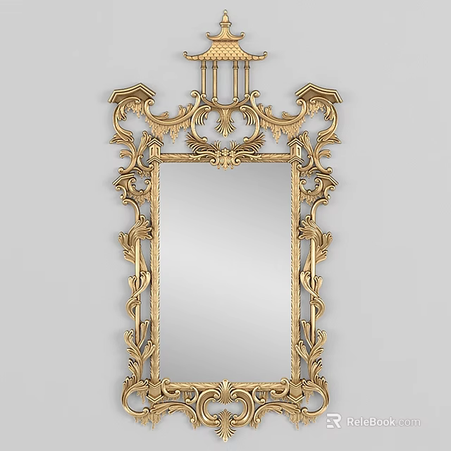 Ornate Gold Framed Mirror With Intricate Carvings For Elegant Wall Decor 3d model 