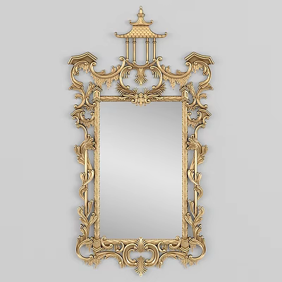 Ornate Gold Framed Mirror With Intricate Carvings For Elegant Wall Decor 3d model
