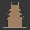 Cartoon Scenery Of Traditional Chinese Tower With Multi Story Tile Roof And Curved Eaves
