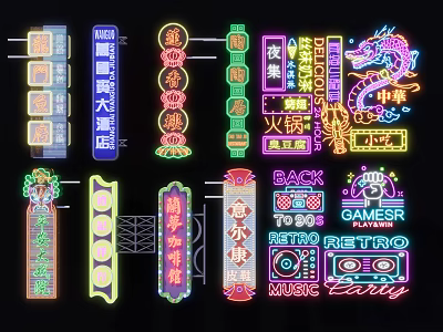 Colorful Decorative Neon Lights With Chinese English Signs And Retro Designs For Commercial Use 3d model