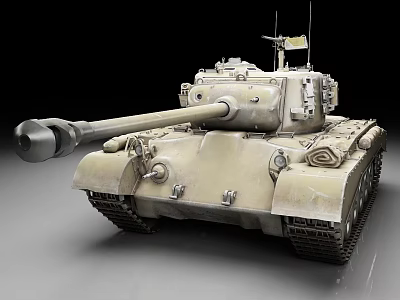 Military Tank With Long Barrel Tracks And Antenna On Dark Background 3d model