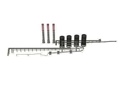 Industrial Equipment With Cylindrical Components Red White Striped Rods And Metal Support Frame 3d model