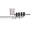 Industrial Equipment With Cylindrical Components Red White Striped Rods And Metal Support Frame