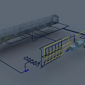 Industrial Pipeline System Layout With Blue Yellow Pipes And Engineering Equipment