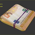 Bundled Stack of 50 Euro Banknotes Secured with Blue Strap