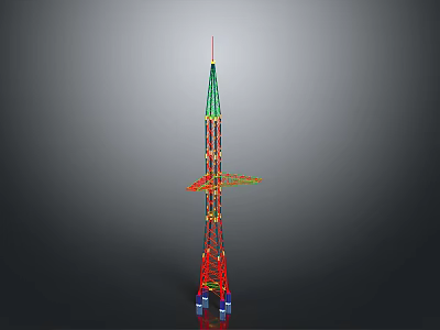 Colorful Transmission Tower Model With Red Green Yellow Blue And Complex Structure 3d model