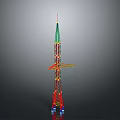 Colorful Transmission Tower Model With Red Green Yellow Blue And Complex Structure