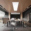 Modern Conference Room with Long Table Comfortable Chairs Wooden Ceiling and Large Windows View