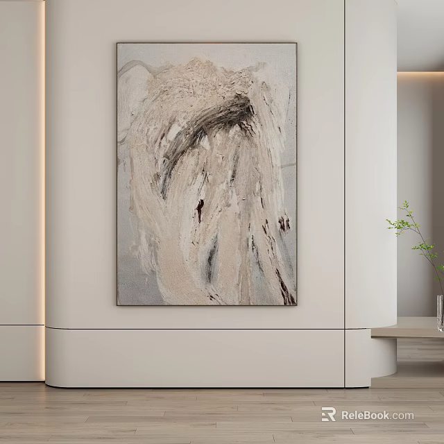 Abstract Painting On Modern Wall With Decorative Plant And Vase 3d model 