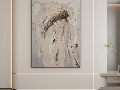 Abstract Painting On Modern Wall With Decorative Plant And Vase 3d model