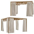 Elegant Wooden Canopy Bed Frame With Beige Curtains For Bedroom Decoration