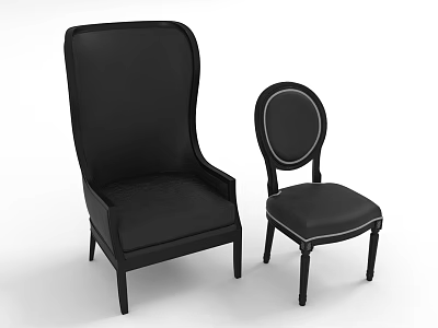 Black Leather Leisure Chairs Two Piece Set With High Back And Sturdy Black Legs 3d model