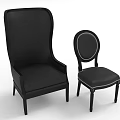 Black Leather Leisure Chairs Two Piece Set With High Back And Sturdy Black Legs