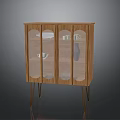 Modern Wooden Display Cabinet With Glass Doors And Metal Legs Teacup Inside