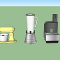 Essential Kitchen Appliances Featuring Yellow Mixer White Blender And Silver Food Processor