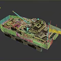 Detailed Camouflaged Armored Military Vehicle Featuring Cannon And Blue Yellow Flag