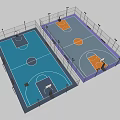 Indoor Basketball Court Facility With Two Courts Blue Gray Floors Hoops And Fencing