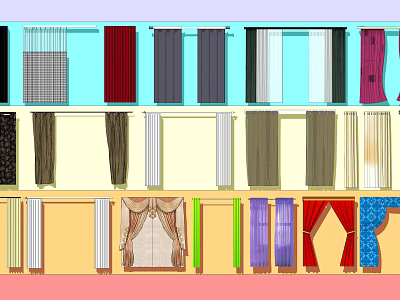 Diverse Curtain Styles with Different Colors and Patterns for Home Window Decor 3d model