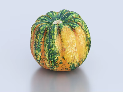 Round Green and Yellow Striped Pumpkin with Natural Texture on Light Gray Background 3d model