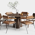 Quiet Dining Table and Chair Combination Round Dining Table and Dining Chair Ornaments 3d model