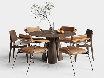 Quiet Dining Table and Chair Combination Round Dining Table and Dining Chair Ornaments 3d model