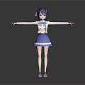Game Movie Character With Purple Hair Twin Tails Blue White School Uniform Skirt Arms Outstretched