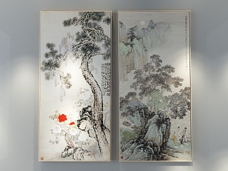 Chinese Landscape Painting Decorative Wall Chart 3d model