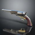 Vintage Revolver With Silver Barrel Black Cylinder Gold Accents Brown Wooden Grip On Dark Surface