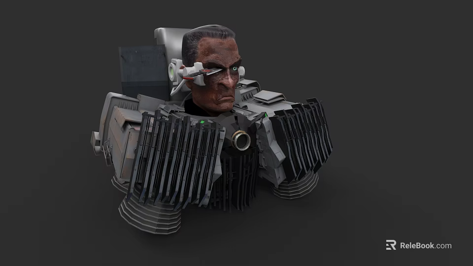 Sci Fi Mechanical Head 3D Model With Metal Components And Heat Sinks 3d model 