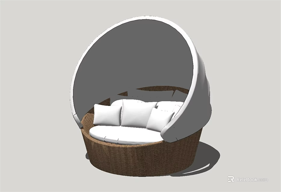 Outdoor Wicker Sofa With Round Design White Cushions And Arched Canopy 3d model