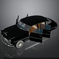Vintage Black Car with Open Doors Shiny Exterior Chrome Details and Brown Interior