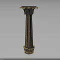 Decorative Classical Column With Gold Black Stripes Leaf Top And Ornate Base 3d model