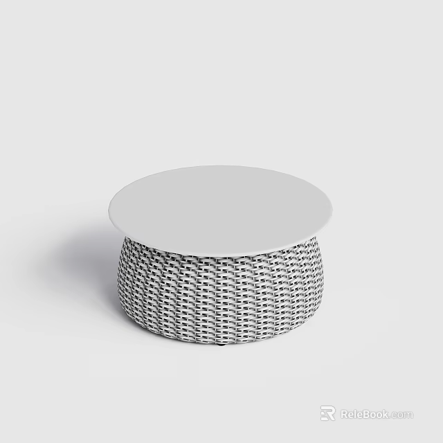Round Modern Coffee Table With White Top And Woven Pattern Base 3d model