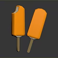 Two Orange Popsicles With One Bitten On Wooden Sticks