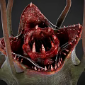 Game and Movie Monster Character With Green Body Red Tentacles And Bioluminescent Mouth