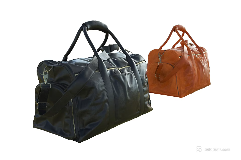 Black and Brown Leather Duffel Bags with Handles for Travel and Daily Use 3d model 