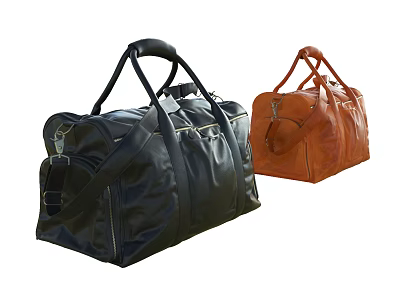 Black and Brown Leather Duffel Bags with Handles for Travel and Daily Use 3d model