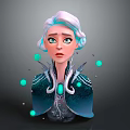 Magical Creature Character With White Blue Hair Ornate Blue Clothing And Glowing Green Purple Orbs