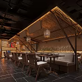 Chinese Restaurant Exterior Design With Wooden Decor Bamboo Curtains Lanterns And Barrel Planters